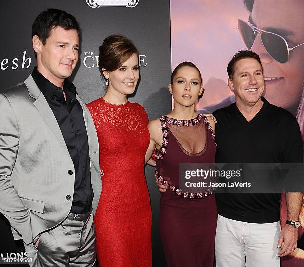 Benjamin Walker, Teresa Palmer, Maggie Grace and Nicholas Sparks attend the premiere of "The Choice" at ArcLight Cinemas on February 1, 2016 in...