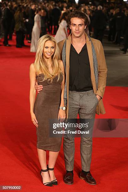 Naomi Ball and Max Morley attend the European premiere of "Pride And Prejudice And Zombies" at Vue West End on February 1, 2016 in London, England.