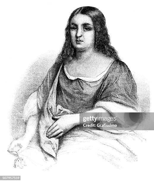 pocahontas native american portrait 1861 - indian costume stock illustrations