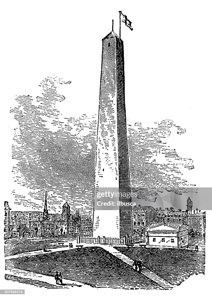 Antique illustration of Bunker Hill Monument