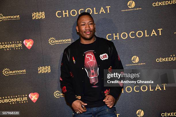 Mokobe attends the 'Chocolat' Paris premiere at Cinema Gaumont Champs Elysees Marignan on February 1, 2016 in Paris, France.