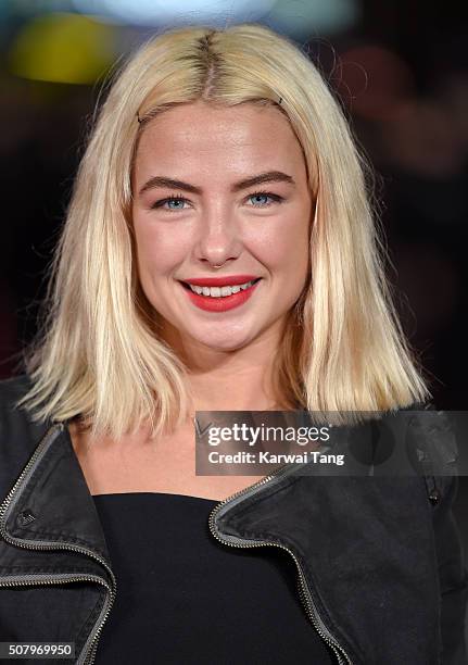 Jess Woodley attends the European premiere of "Pride And Prejudice And Zombies" at the Vue West End on February 1, 2016 in London, England.