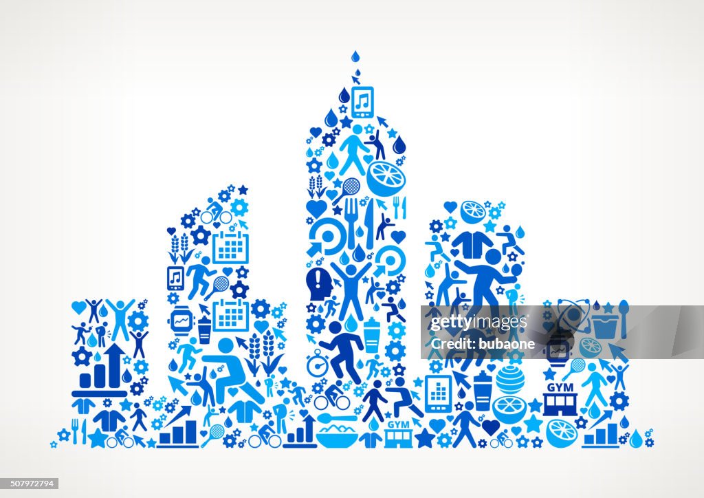 Modern City Fitness and Diet Icon Pattern