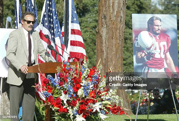 Pat Tillman Sr., father of former Arizona Cardinals football player Pat Tillman, speaks during a memorial service for his son May 3, 2004 in San...