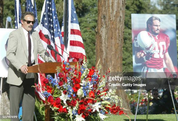 Pat Tillman Sr., father of former Arizona Cardinals football player Pat Tillman, speaks during a memorial service for his son May 3, 2004 in San...