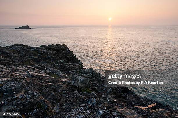 sunset from crantock beach, cornwall - crantock beach stock pictures, royalty-free photos & images