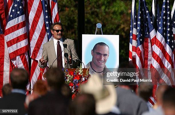 Pat Tillman Sr. Speaks at a memorial service for his son Cpl. Pat Tillman, who was killed in action in Afghanistan April 22 at the San Jose Municipal...