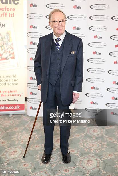 Robert Hardy arrives for the 'Oldie Of The Year Awards' at Simpsons in the Strand on February 2, 2016 in London, England.
