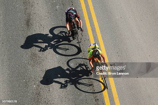 Anna Trevisi of Italy and Ale Cipollini leads Lisa Brennauer of Germany and Canyon Sram Racing during stage one of the 2016 Ladies Tour of Qatar from...