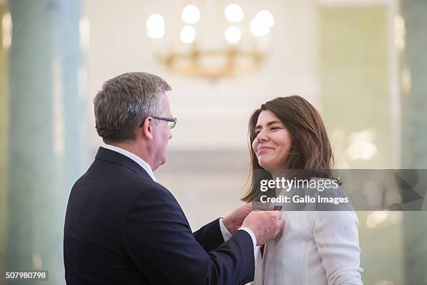 President Bronislaw Komorowski awards Malgoska Szumowska during a state award ceremony on June 1, 2015 at the Presidential Palace in Warsaw, Poland....