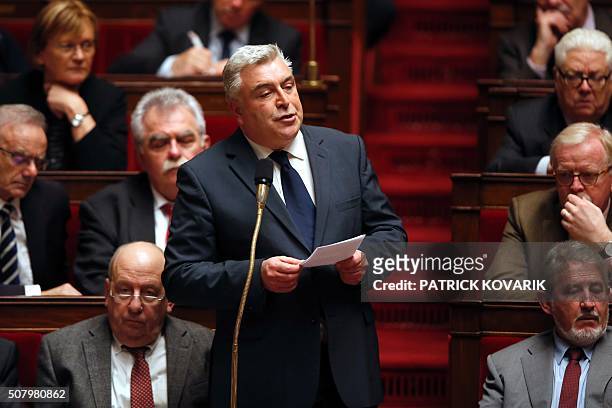Socialist party's member of parliament Frederic Cuvillier speaks during a session of questions to the government at the French National Assembly on...