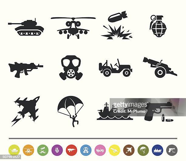 ilustraciones, imágenes clip art, dibujos animados e iconos de stock de la guerra y ejército iconos/siprocon collection - tank