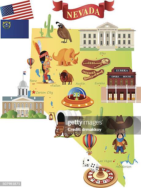 stockillustraties, clipart, cartoons en iconen met cartoon map of nevada - henderson nevada