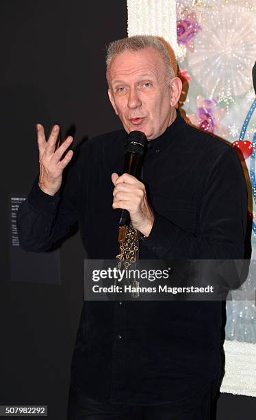 Jean Paul Gaultier attends a photocall as he hands over a check to Munich Aids Foundation at Kunsthalle der Hypo-Kulturstiftung on February 2, 2016...