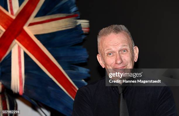 Jean Paul Gaultier attends a photocall as he hands over a check to Munich Aids Foundation at Kunsthalle der Hypo-Kulturstiftung on February 2, 2016...