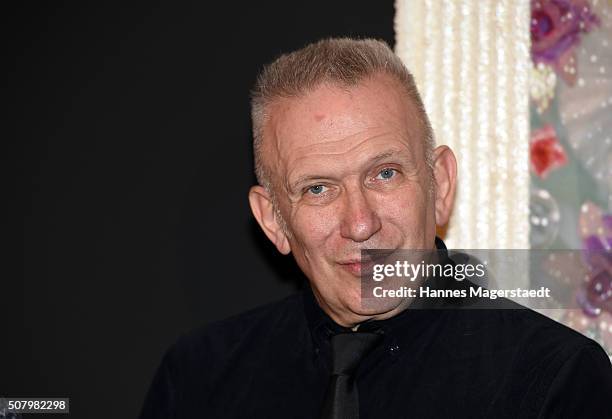 Jean Paul Gaultier attends a photocall as he hands over a check to Munich Aids Foundation at Kunsthalle der Hypo-Kulturstiftung on February 2, 2016...