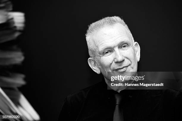 Jean Paul Gaultier attends a photocall as he hands over a check to Munich Aids Foundation at Kunsthalle der Hypo-Kulturstiftung on February 2, 2016...