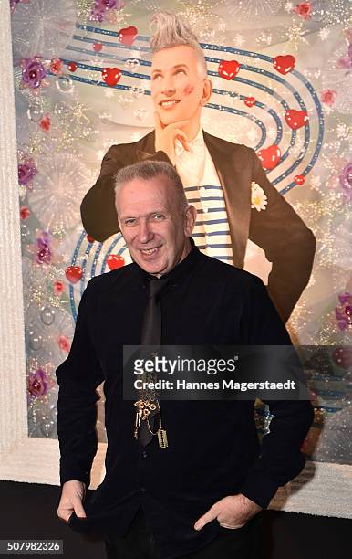 Jean Paul Gaultier attends a photocall as he hands over a check to Munich Aids Foundation at Kunsthalle der Hypo-Kulturstiftung on February 2, 2016...