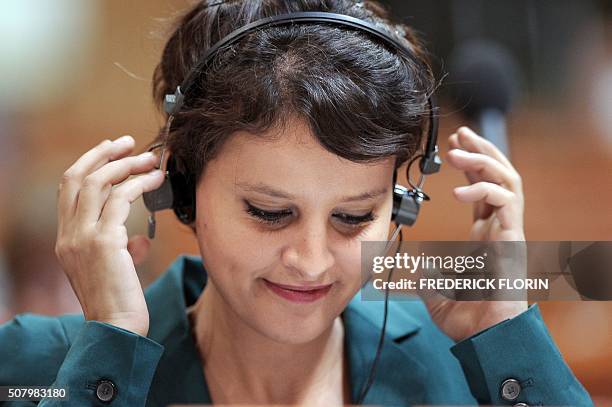 Najat Vallaud-Belkacem, Minister of Womens Rights and French Government Spokesperson attends a debate on tackling discrimination on the grounds of...