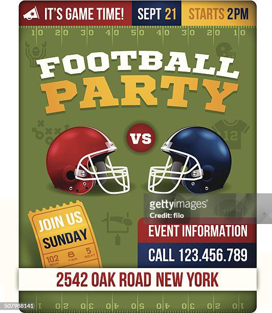 illustrazioni stock, clip art, cartoni animati e icone di tendenza di invitare poster festa di football americano - jersey fabric