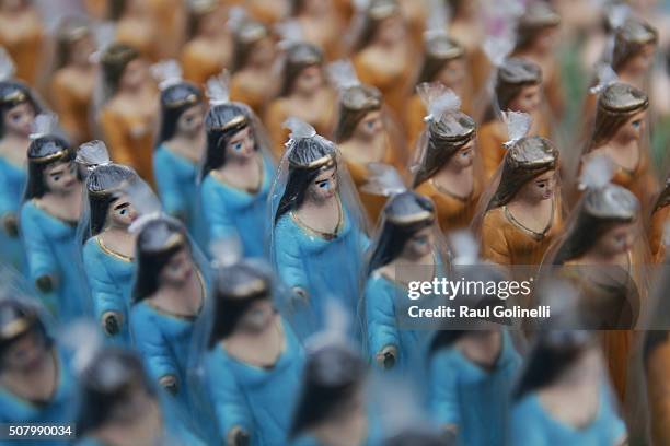 Yemanja figurines being sold at Rio Vermelho beach to celebrate Yemanja day on February 2, 2016 in Salvador, Brazil. Yemanja, is a powerful goddess...