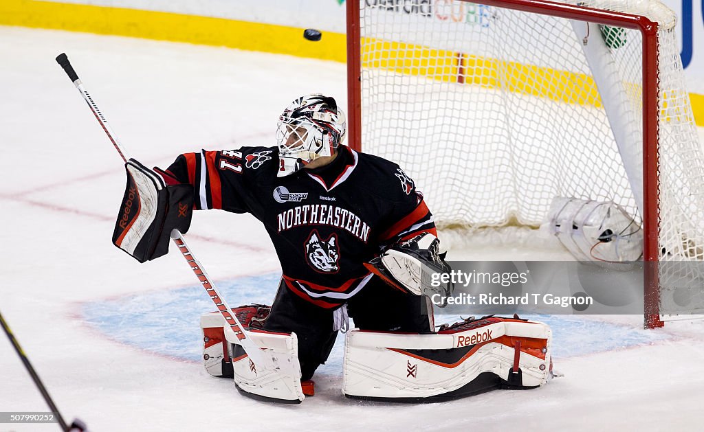 Ryan Ruck Ryan Ruck of the Northeastern Huskies makes a save against the Boston ...