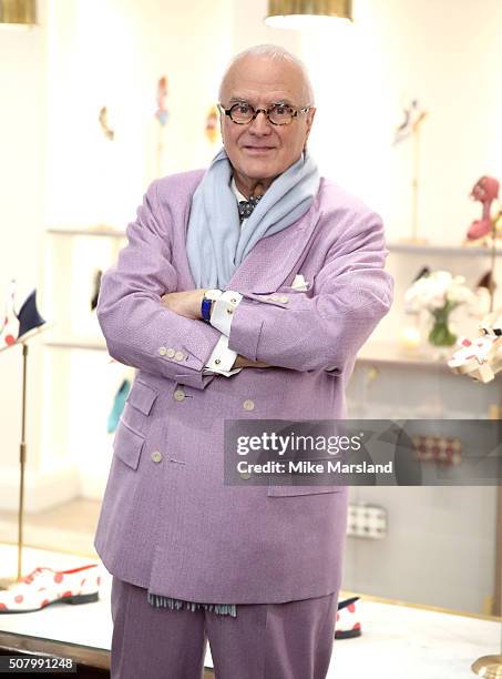 Manolo Blahnik attends the Manolo Blahnik store launch at Burlington Arcade on February 2, 2016 in London, England.