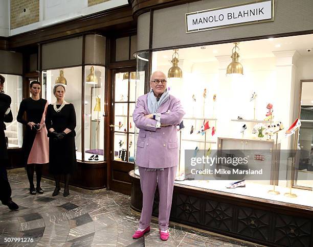 Manolo Blahnik attends the Manolo Blahnik store launch at Burlington Arcade on February 2, 2016 in London, England.