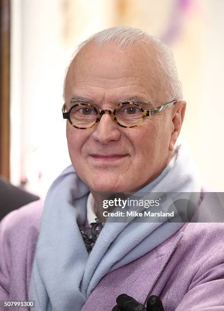 Manolo Blahnik attends the Manolo Blahnik store launch at Burlington Arcade on February 2, 2016 in London, England.