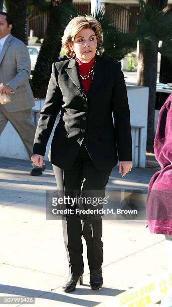 Attorney Gloria Allred arrives for the Judy Huth vs. Bill Cosby civil lawsuit hearing at the L.A. County Superior Court on February 2, 2016 in Santa...
