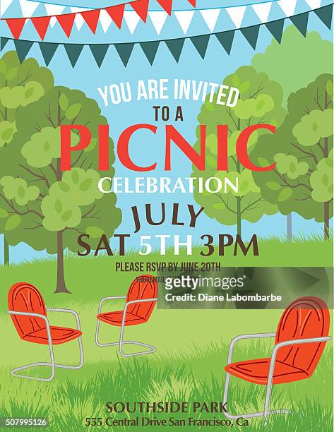 sommer-picknick-party-einladung vorlage - picknick park stock-grafiken, -clipart, -cartoons und -symbole