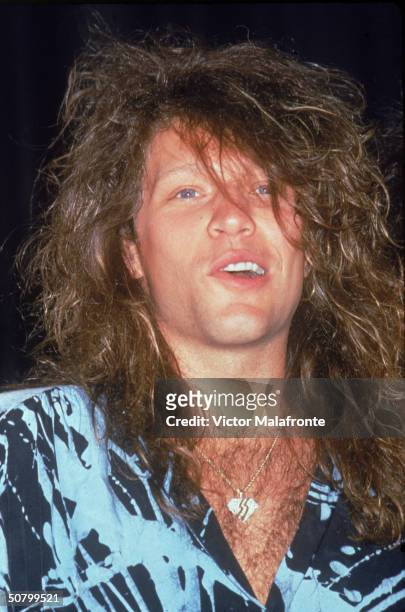 Headshot of American rock singer Jon Bon Jovi of the group Bon Jovi, New York City, 1985.