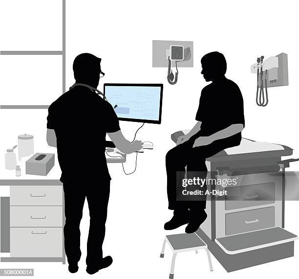 stockillustraties, clipart, cartoons en iconen met doctor's office computer - kruk zitmeubels