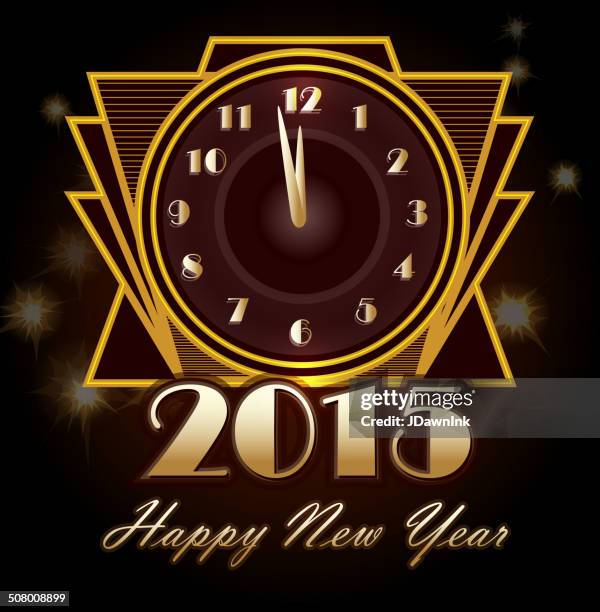 illustrazioni stock, clip art, cartoni animati e icone di tendenza di felice anno nuovo auguri in stile art déco orologio modello di progettazione - roaring 20s