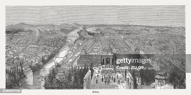peking (beijing), china, wood engraving, published in 1882 - forbidden city stock illustrations