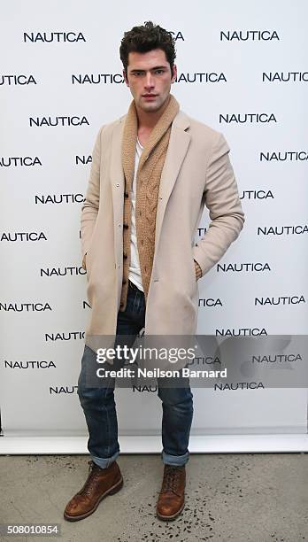 Model Sean O'Pry poses backstage at the Nautica Men's Fall 2016 fashion show during New York Fashion Week Men's Fall/Winter 2016 at Skylight Modern...