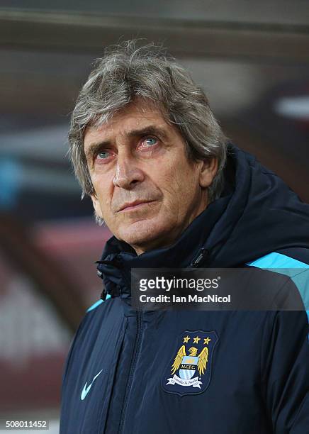 Manuel Pellegrini, manager of Manchester City looks on prior to the Barclays Premier League match between Sunderland and Manchester City at the...