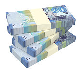 Kuwait dinars bills isolated on white background.