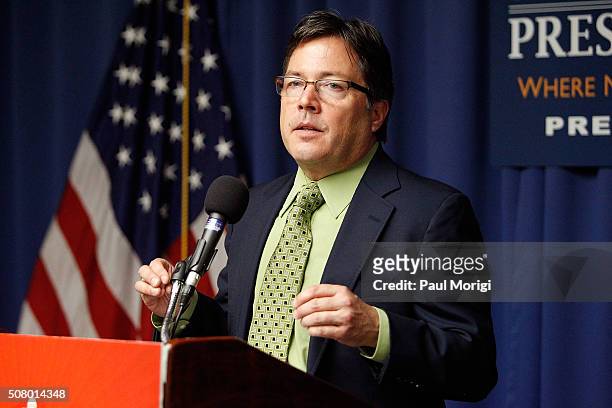 Jeff Haggin, president of Say No to Big Money, speaks at the "Working to Get Big Money Out of Politics" forum at The National Press Club on February...