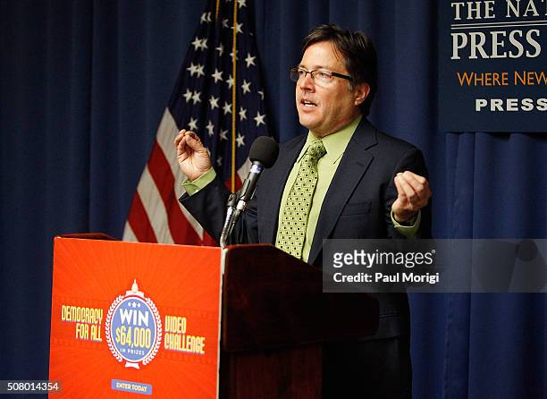 Jeff Haggin, president of Say No to Big Money, speaks at the "Working to Get Big Money Out of Politics" forum at The National Press Club on February...