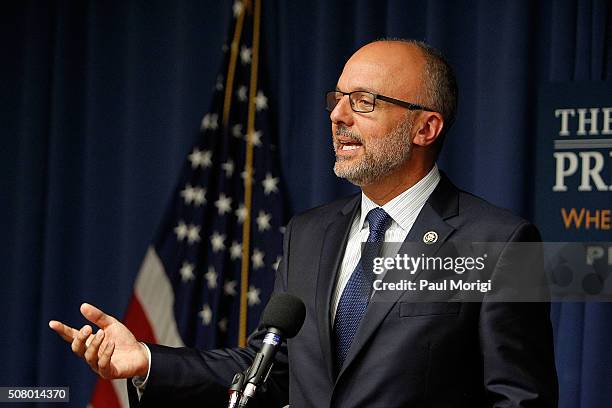 Rep. Ted Deutch speaks at the "Working to Get Big Money Out of Politics" forum at The National Press Club on February 2, 2016 in Washington, DC. The...