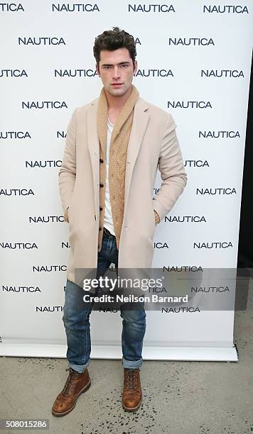 Model Sean O'Pry poses backstage at the Nautica Men's Fall 2016 fashion show during New York Fashion Week Men's Fall/Winter 2016 at Skylight Modern...