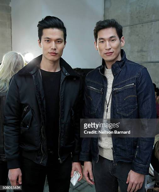 Models pose backstage at the Nautica Men's Fall 2016 fashion show during New York Fashion Week Men's Fall/Winter 2016 at Skylight Modern on February...