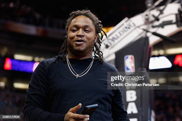 Retired NFL player, LenDale White during the NBA game between the Phoenix Suns and the San Antonio Spurs at Talking Stick Resort Arena on January 21,...