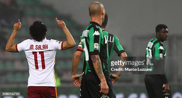 Mohamed Salah of AS Roma during the Serie A match between US Sassuolo Calcio and AS Roma at Mapei Stadium - Città del Tricolore on February 2, 2016...