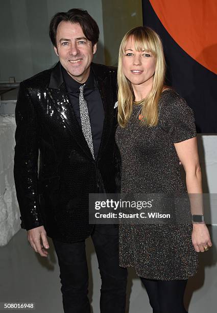 Jonathan Ross and Sara Cox arrive for Centrepoint's annual Ultimate Pub Quiz on February 2, 2016 in London, England.