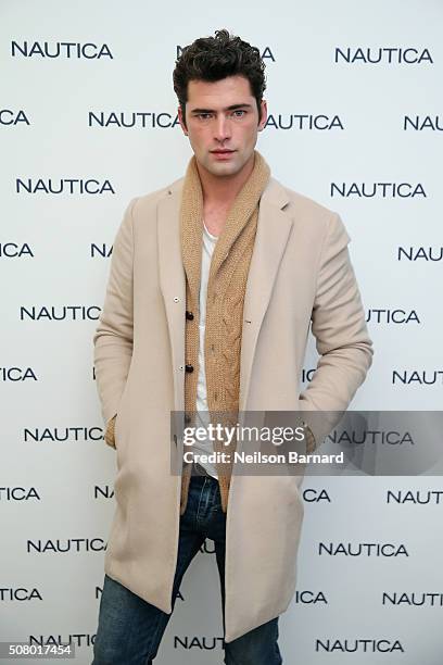 Model Sean O'Pry poses backstage at the Nautica Men's Fall 2016 fashion show during New York Fashion Week Men's Fall/Winter 2016 at Skylight Modern...