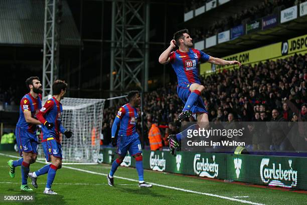 Scott Dann of Crystal Palace celebrates scoring his team's first goal during the Barclays Premier League match between Crystal Palace and A.F.C....