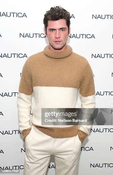 Model Sean O'Pry poses backstage at the Nautica Men's Fall 2016 fashion show during New York Fashion Week Men's Fall/Winter 2016 at Skylight Modern...