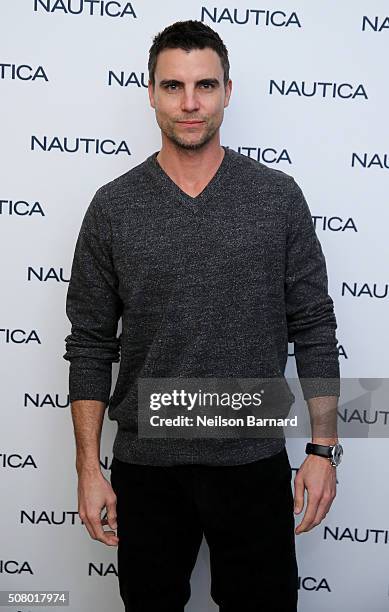Actor Colin Egglesfield poses backstage at the Nautica Men's Fall 2016 fashion show during New York Fashion Week Men's Fall/Winter 2016 at Skylight...